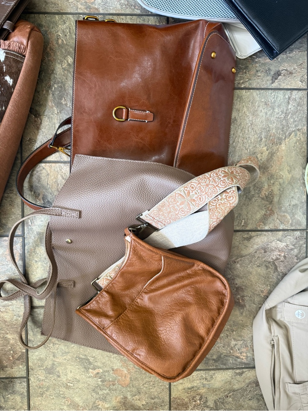 Classic Brown Leather Crossbody and Tote Set - Versatile Women's Bags